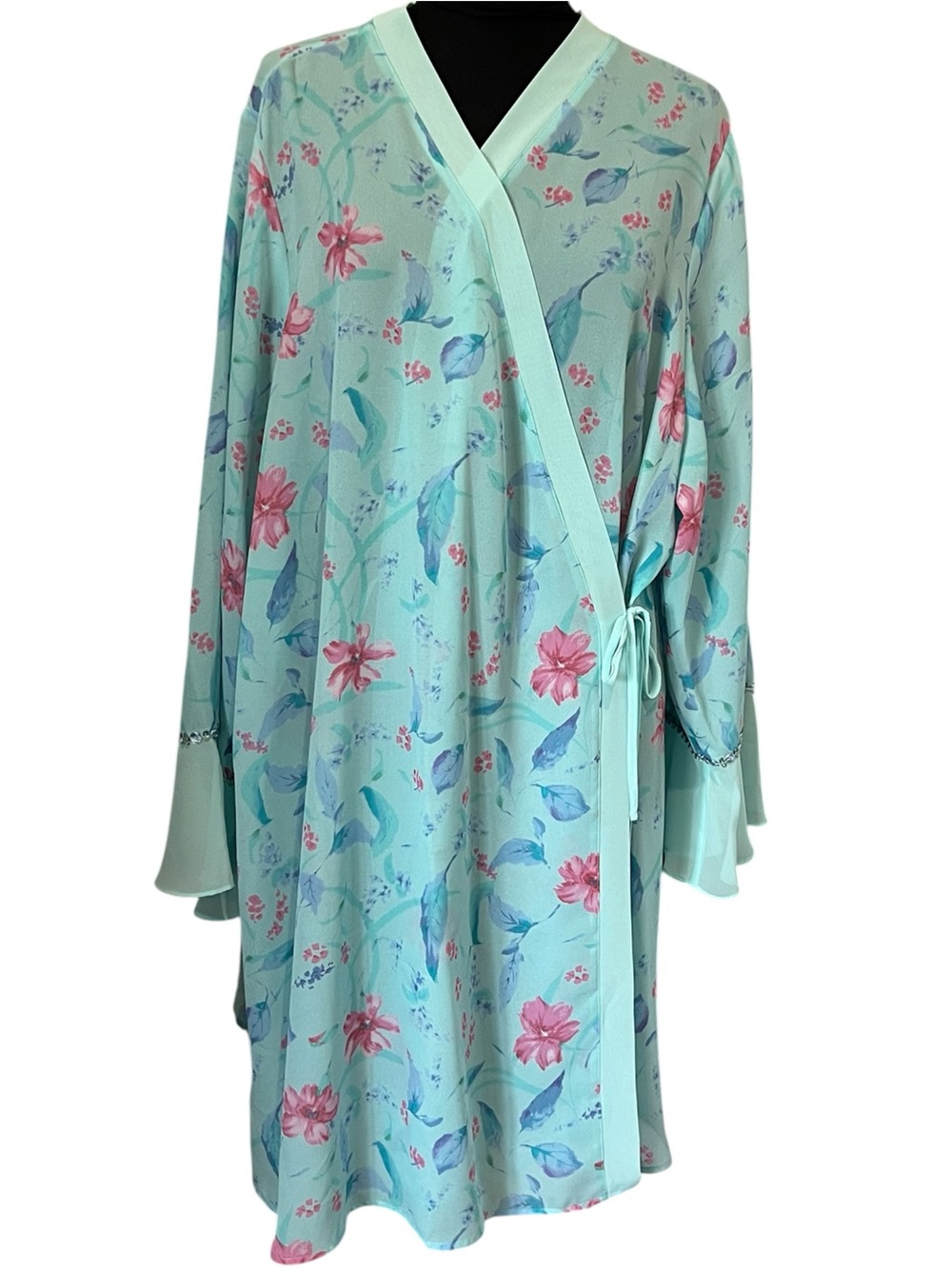 NEW! Cacique Kimono Aqua Floral Chiffon Robe XXXL 26-28 Vintage